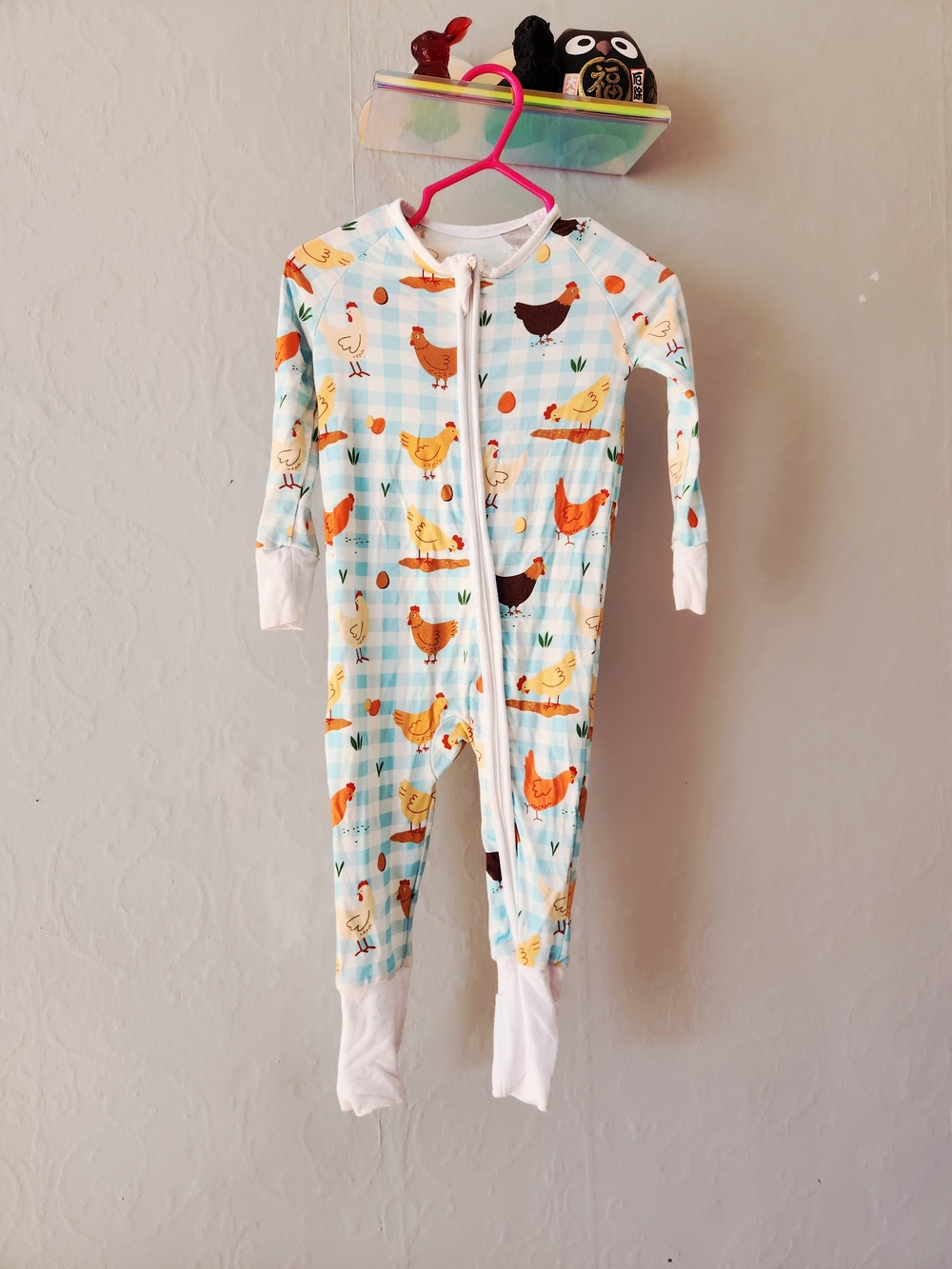 9-12m Bamboo Blue Chicken-Print Footie
